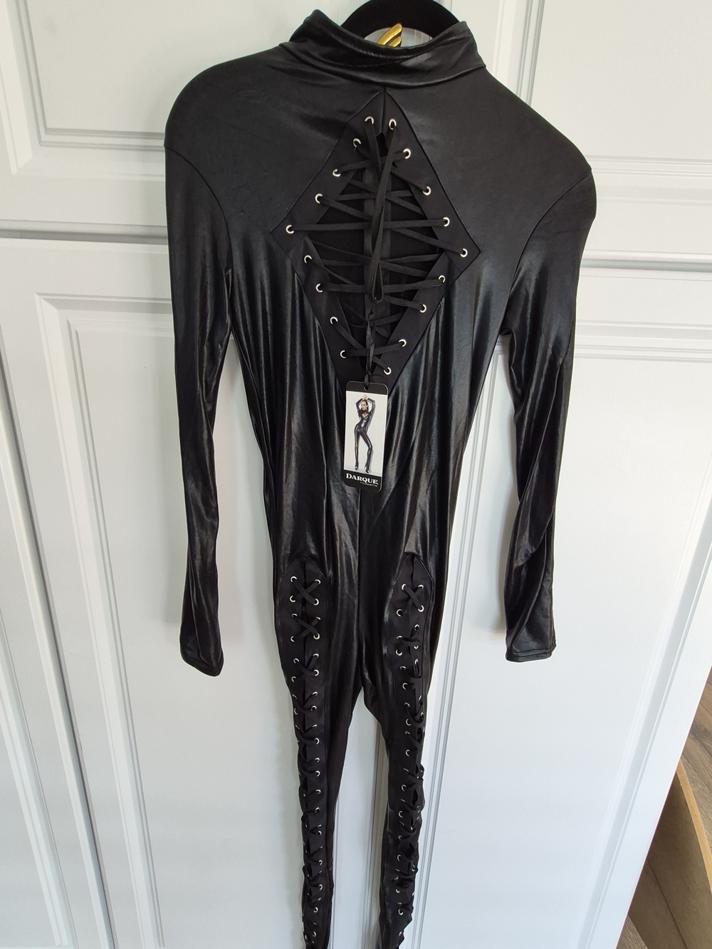 NWT Black Lace-Up Faux Leather SEXY Jumpsuit/Catsuut S/P